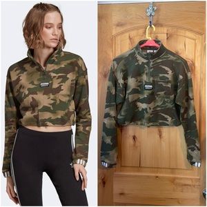 ADIDAS Originals Women's Cotton Camo Cropped Half-Zip Sweatshirt Top $65 EUC S